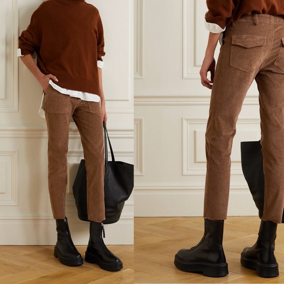 Nili Lotan Jenna Cropped Cotton-Blend Corduroy Slim-Leg Pants in Chestnut - Picture 9 of 13